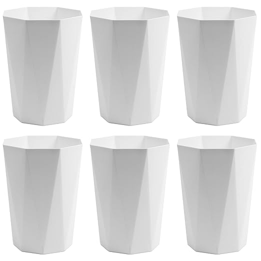 12L Trash Can Wastebasket Plastic Trash Bin Garbage Container Rubbish Can Paper Basket Office Organizer for Bedroom Home Office, 6 White