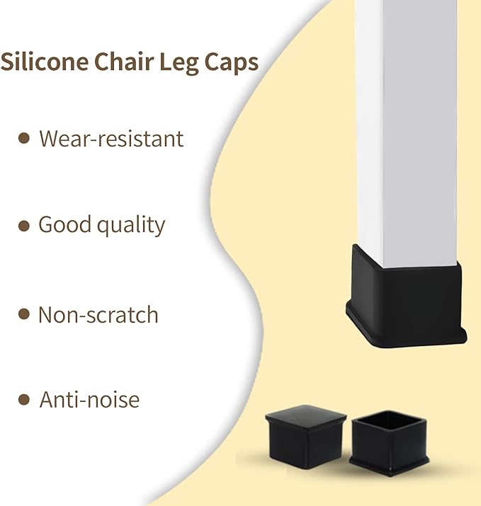 Flyshop Durable Non-Marking Silicone Chair Leg Caps Tips Floor Protectors Square Furniture Table Leg Covers, 20pcs, Black, 40 mm x 40 mm, 1-9/16" x 1-9/16"