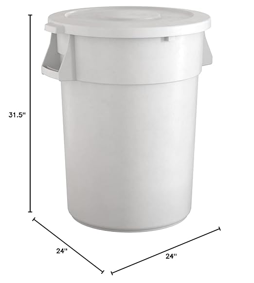 44 Gallon White Round Commercial Trash Can with Lid