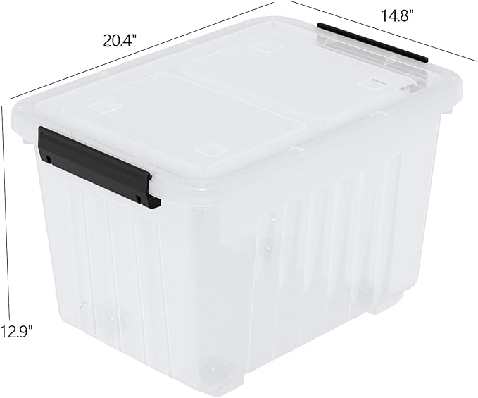 Kiddream 50 Quarts Clear Plastic Latching Boxes with Wheels, Large Storage Bins with Lids Set of 4