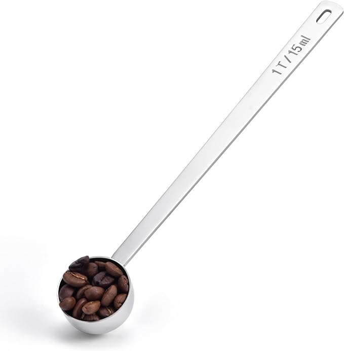 Long Handle Coffee Scoop: 8.3 Inch 18/8 Stainless Steel 1 Tablespoon Metal Measuring Spoon Tbsp Scoop for Coffee Beans, Grounds Coffee, Coffee Powder, Tea, Tall Jars (1Tbsp/15ml)