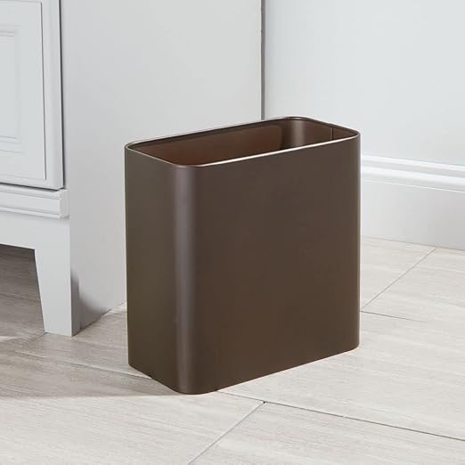 mDesign Small Metal 2.4 Gallon/9 Liter Trash Can Wastebasket Garbage Bin for Bathroom, Slim Rubbish Waste Bin Trashcans for Master/Guest Bath, Mirri Collection, Bronze