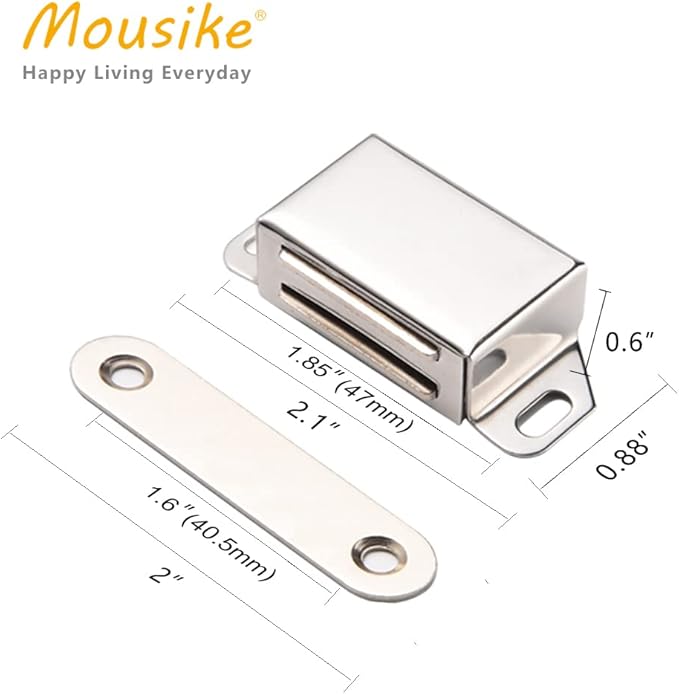 Mousike Cabinet Magnets 30lb Stainless Steel Magnetic Door Catch with Strong Magnetic for Kitchen Cupboard Wardrobe Closet Cabinet Door Drawer Latch(2.1"(Silver 20 Pack))