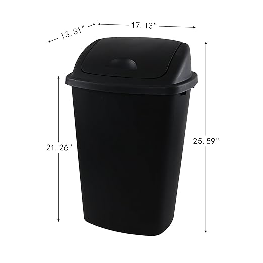 13 Gallon Black Outdoor Garbage Can with Swing Lid, Heavy-Duty Construction Trash Can, 4 Pack