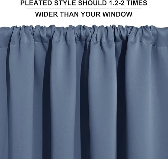 RYB HOME Bedroom Blackout Curtains - Room Darkening Noise Reducing Curtains & Drapes Solid Durable Privacy Window Treatment for Studio Living Room Playroom, W42 x L72 inch, Stone Blue, 1 Pair