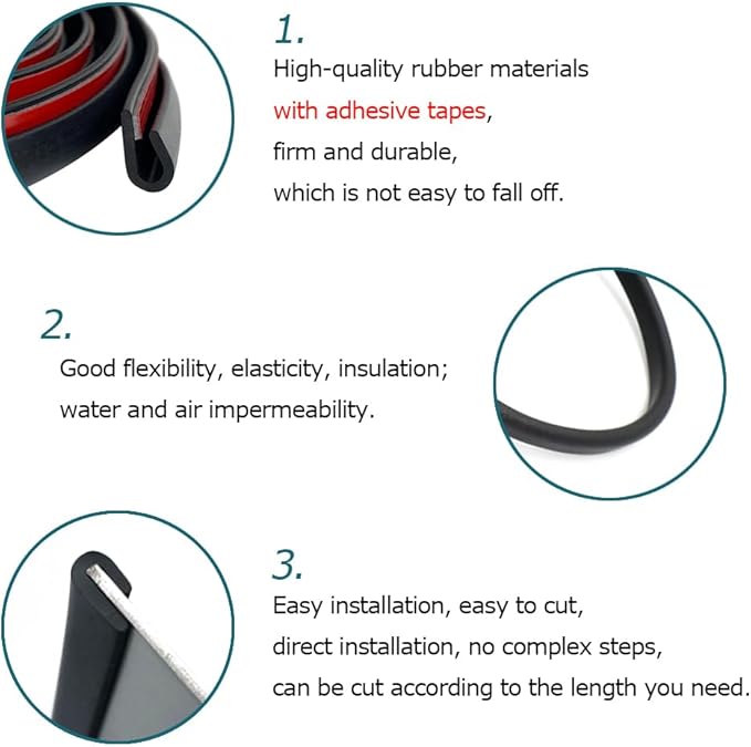 Rubber Edge Trim Black, U Channel Rubber Seal Strip with Self-Adhesive Tape, Metal Edge Protector Fit for 0.15", 25Ft