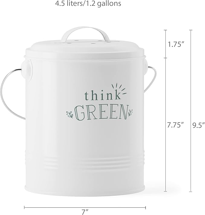Barnyard Designs Compost Bin for Kitchen Counter - 1.2 Gallon Countertop Composter with Extra Smell-Absorbing Filters and Inner Bucket for Easy Cleaning - Food Waste Bin for Kitchen with Lid (White)