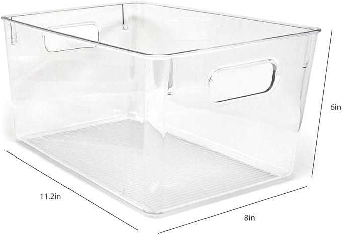 Isaac Jacobs 3-Pack Large Clear Storage Bins with Handles, Plastic Organizer for Home, Room, Office, Fridge, Kitchen/Pantry Non-Slip Container Set, Food Safe, BPA Free (3-Pack, Large)
