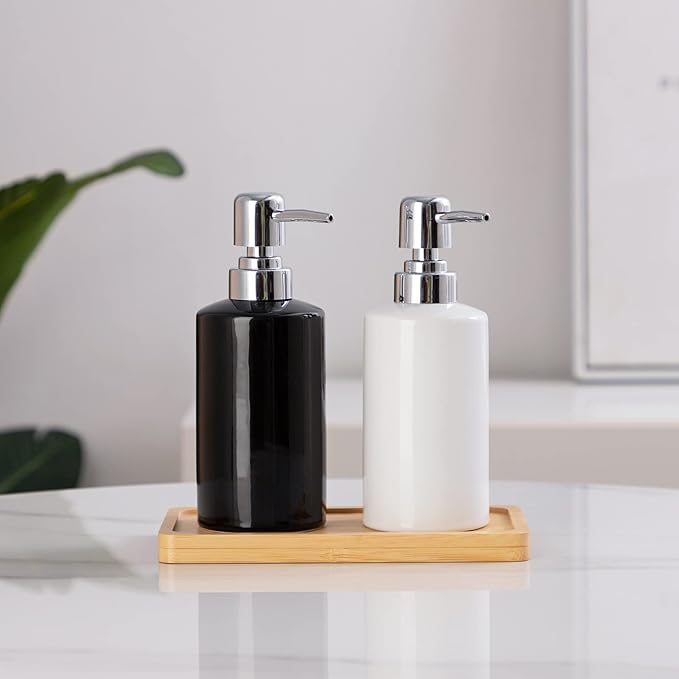 FE Soap Dispenser, 300ml/10oz Ceramic Liquid Soap Pump Dispenser, Refillable Dish Soap Dispenser for Kitchen Bathroom Washroom (Black)