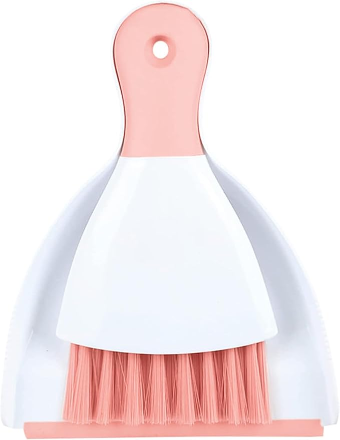 Dust Pan Broom Brush Dustpan - Dustpan and Brush Set, Mini Dust Pans with Brushes, Handheld Broom Cleaning for Tables, Keyboards, Guinea Pig Cage, and Cat Litter, etc.(Pink