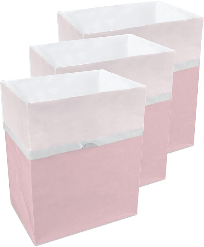 13 Gallon Disposable Pop-Up Trash Cans (3-Pack) with Fitted Bags – Foldable Garbage & Recycling Bins for Parties, Events & Kitchen (Pink, 17" H x 13.5" W x 10" D)