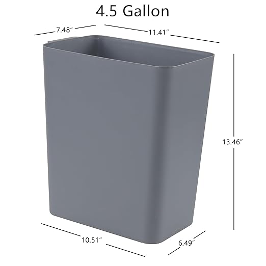 3-Pack 4.5 Gallon Plastic Rectangular Wastebasket, Slim Bathroom Trash Can, Gray