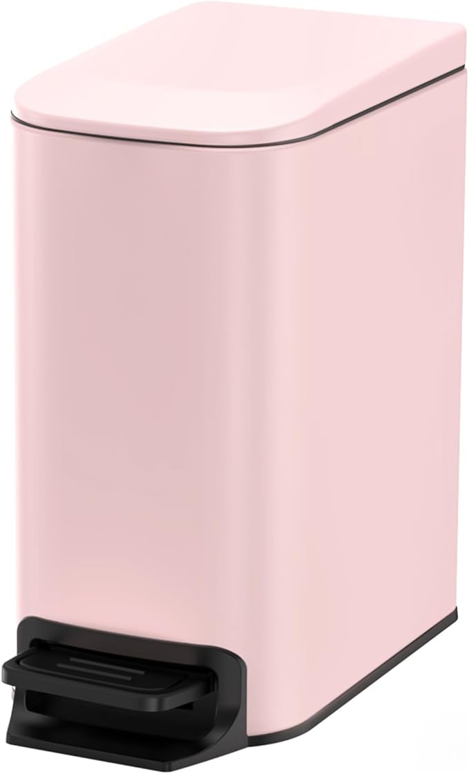 Cesun Small Bathroom Trash Can with Lid Soft Close, Step Pedal, 6 Liter / 1.6 Gallon Stainless Steel Garbage Can with Removable Inner Bucket, Anti-Fingerprint Finish (Pink)