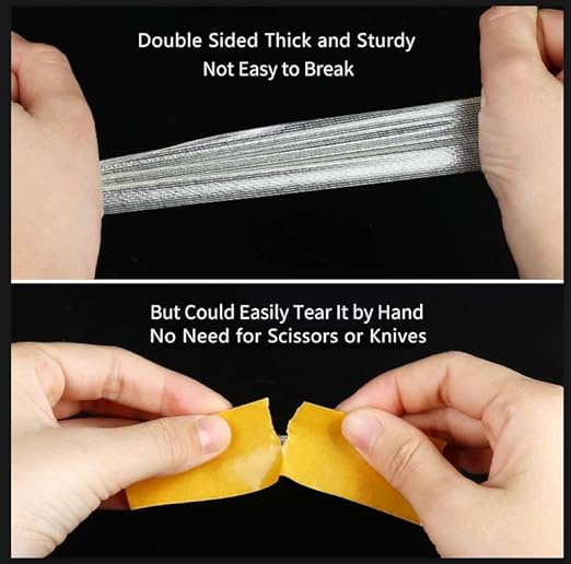 Double Sided Tape Heavy Duty, 0.79" x 33FT(10m), Universal High Tack Strong Wall Adhesive with Fiberglass Mesh, Super Sticky Resistente Clear Tape, Easy Use Mounting Tape School Supplies