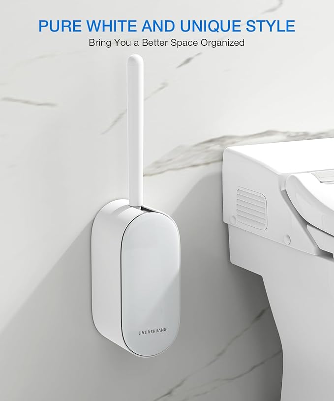 Toilet Bowl Brush and Holder, OSCIOSS Toilet Brush Set with Ergonomic Design, Compact Size, Durable Bristles, RV Toilet Brushes & Holders for Dead Corner Clean, White