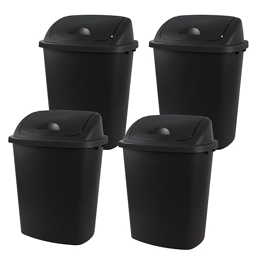 Zopnny 4-Pack 11 Gallon Swing Lid Trash Can, Plastic Swing-Top Garbage Can, Black