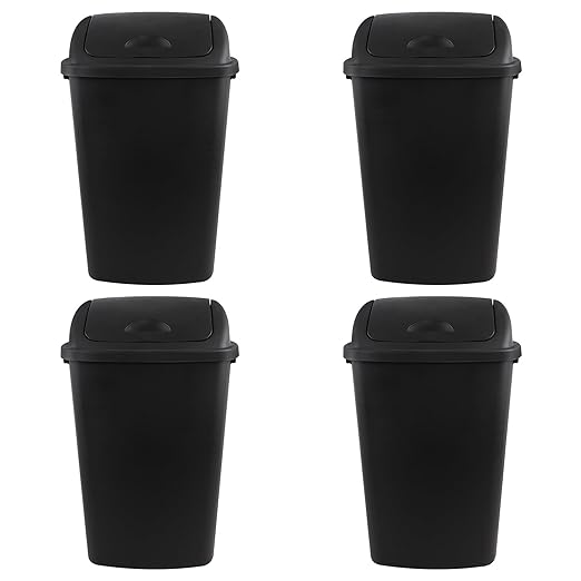 Zopnny 4-Pack Lidded Trash Can, 13 Gallon Black Plastic Garbage Bin with Lid for Office, Bedroom, Bathroom