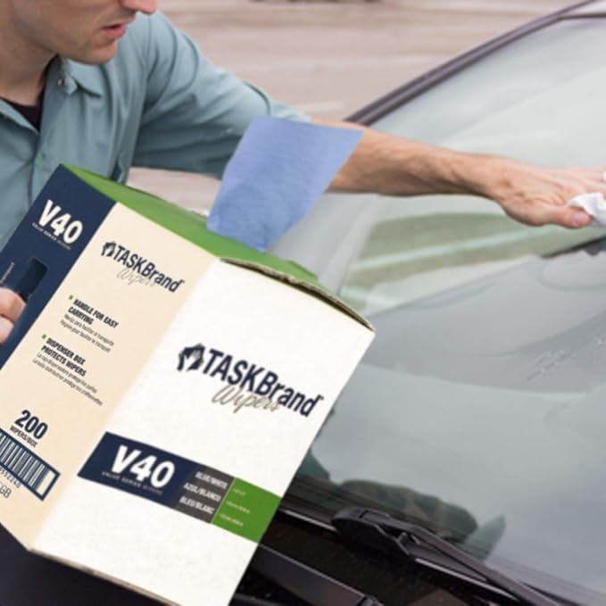 TaskBrand N-V040CGB Blue V40 Value Series Center Pull Wiper Sheets, All-Purpose Disposable Cleaning Towels, 10 x 11.5 Inches, Blue, Roll of 200