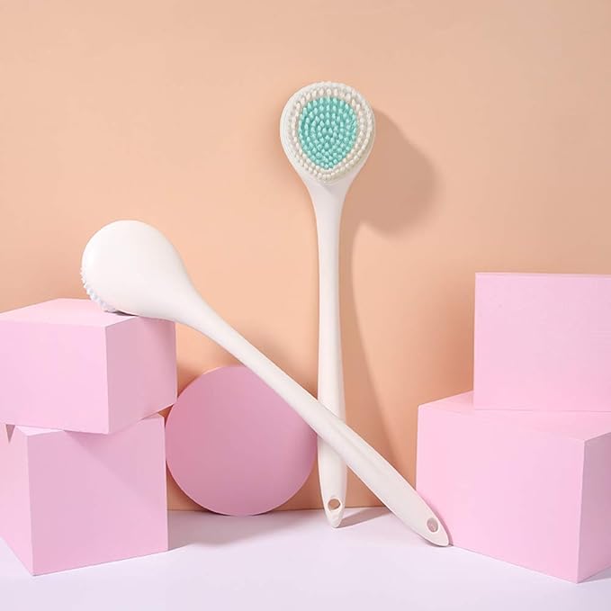 BEDELITE Back Bath Brush Long Handle for Shower - Soft Shower Brush for Men & Women,Back Brush Scrubber(16.4" Long), Skin Exfoliator for Bath Scrubber Body Brush(Ivory)