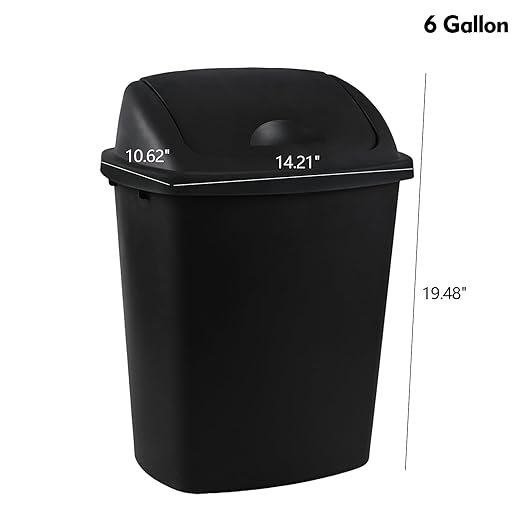 6 Gallon Plastic Garbage Cans with Swing Lid, 4-Pack Swing Lid Trash Bins, Black