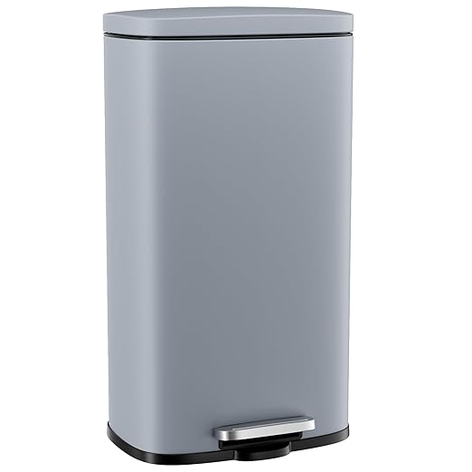 Arlopu 8/13.2 Gallon Step Trash Can, Stainless Steel Garbage Bin, Soft-Close Rubbish Bin with Removable Plastic Inner Bucket, Fingerprint-Proof, Lid Dustbin, Suit for Kitchen Home (Haze Blue, 50L)