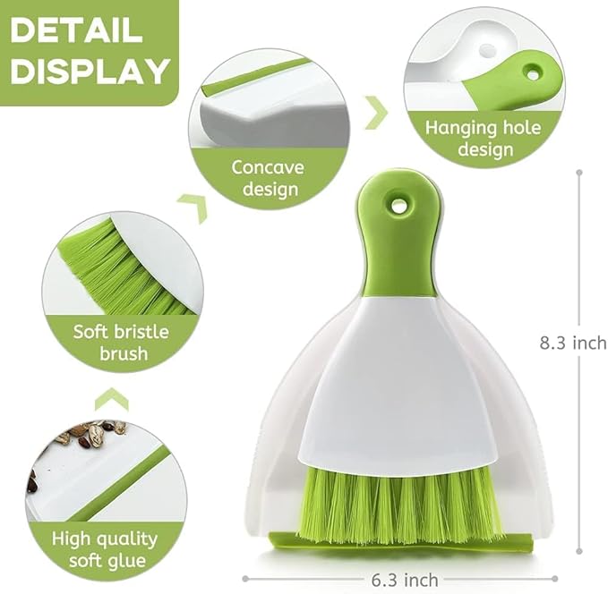 Dust Pan Broom Brush Dustpan - Dustpan and Brush Set, Mini Dust Pans with Brushes, Handheld Broom Cleaning for Tables, Keyboards, Guinea Pig Cage, and Cat Litter, etc.(Pink