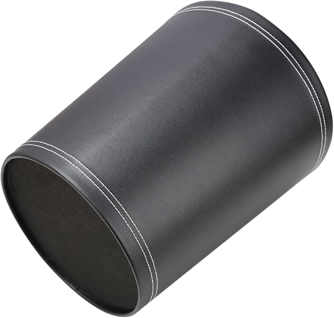 KINGFOM Classic Pu Leather Trash Can Wastebasket, Small Garbage Container Can for Bathrooms, Powder Rooms, Kitchens, Home, Office and and High Class Hotel Round Black