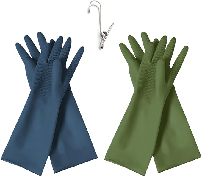 HOMSSEM Dishwashing Gloves - 2 Pairs Premium Rubber Gloves for Cleaning - Urban Gray, Green, Blue