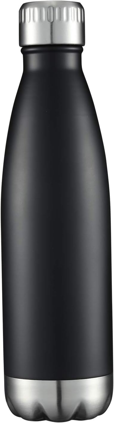 HASLE OUTFITTERS 17oz Stainless Steel Water Bottles, Vacuum Insulated Water Bottles Double Walled Reusable Metal Sports Water Bottles Keep Drinks Hot and Cold, Black, 1Pack
