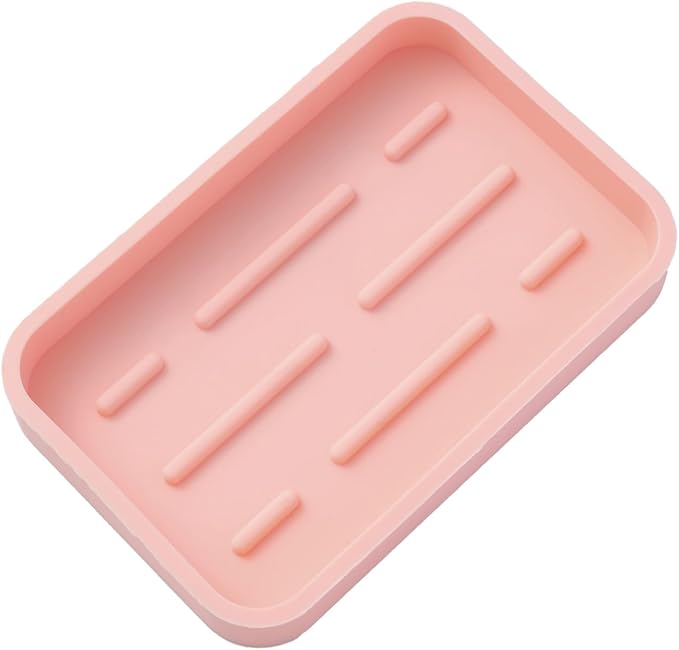 Silicone Kitchen Sink Organizer Tray for Multiple Usage,Easy Clean Sponges Holder for Kitchen Bathroom Counter or Sink,Dish Soap Dispenser,Scrubber,Bottle,Cup Pink 4.9”x 3.2”
