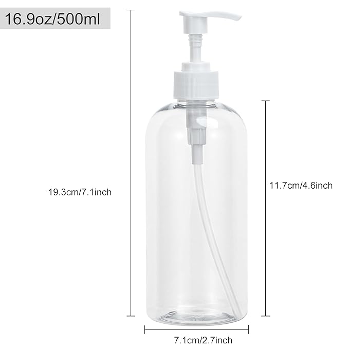 Pump Bottle Shampoo Pump Dispenser, Yebeauty Shampoo Bottles with Pump 16.9oz Clear Plastic Empty Refillable Shower Bottle 2 Pieces Containers with Travel Lock for Soap Cream Lotion Gel