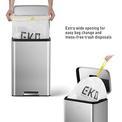EKO Madison Matte Stainless 50 Liter/13.2 Gallon Step Trash Can w/Inner Liner - Fingerprint Resistant Finish