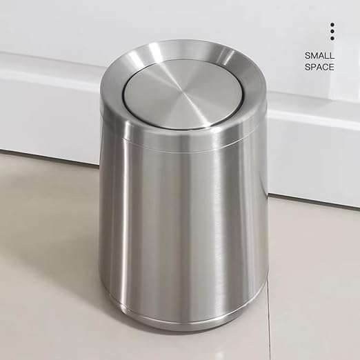 2.1 Gallon Bathroom Trash can with Lid, Small Brushed Silver Garbage Can, Stainless Steel Waste Basket for Bedroom Kitchen Office Hotel Powder Room Toilet (32A silver-8L)
