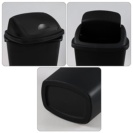 6 Gallon Swing Top Trash Can Outdoor and Indoor Recycle Bin, Plastic Garbage Can with Swing-Lid, Black, 4-Pack