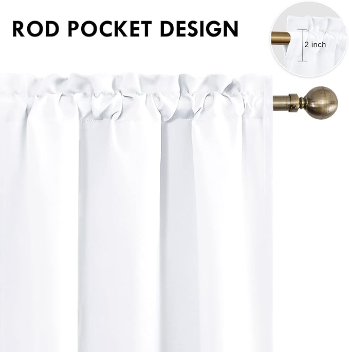 DWCN White Curtains for Living Room Thermal Insulated, 50% Light Blocking Curtains for Bedroom, Dining Room Window, W 38x L 63 Inch, Set of 2 Rod Pocket Curtain Panels