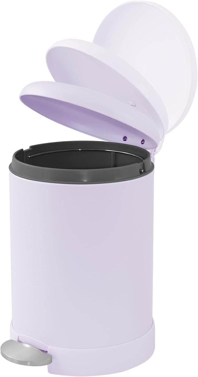 Glad Small Trash Can, 1.2 Gallon | Round Stainless Steel Garbage Bin with Soft Close Lid & Step Foot Pedal | Metal Waste Basket with Removable Inner Bucket, Lavender