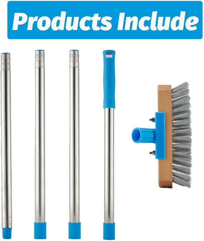 YONILL Stainless Steel Deck Scrub Brush with Long Handle - 60" Heavy Duty Floor Scrubber Brush with Pole, Moss Remover Wire Cleaning Brushes for Rough Surface, Concrete Floor, Patio, Garden, Garage