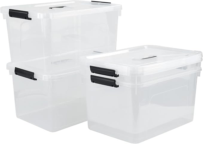 17.5 L Clear Plastic Storage Box, 4-Pack Latch Storage Bin