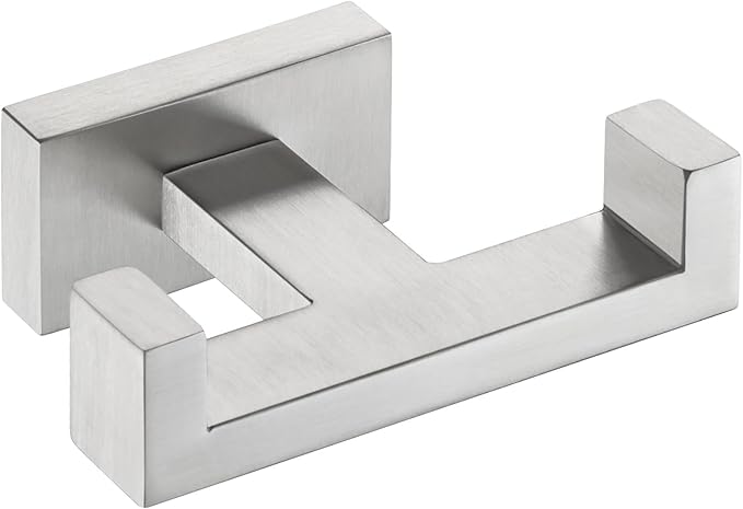 Angle Simple Towel Hook for Bathroom, SUS 304 Stainless Steel Double Robe Coat Hook, Hand Towel Hanger Wall Mount, Brushed Nickel