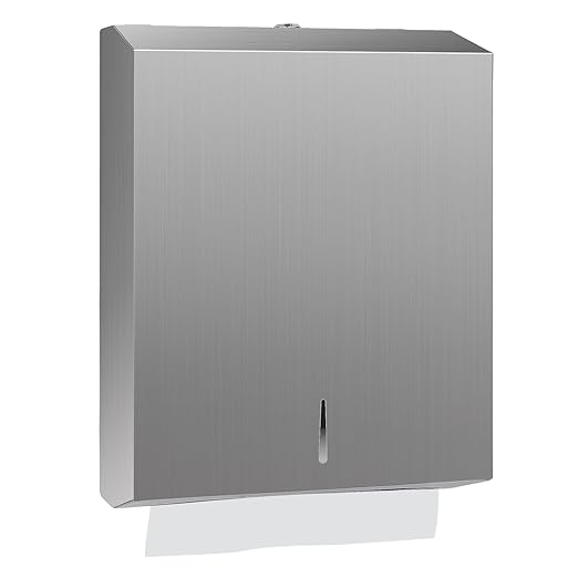 Paper Towel Dispenser Wall Mount, Brushed Stainless Steel Commercial Paper Towel Holder with Lock, Large Capacity 400 C Fold/525 Multifold Towels