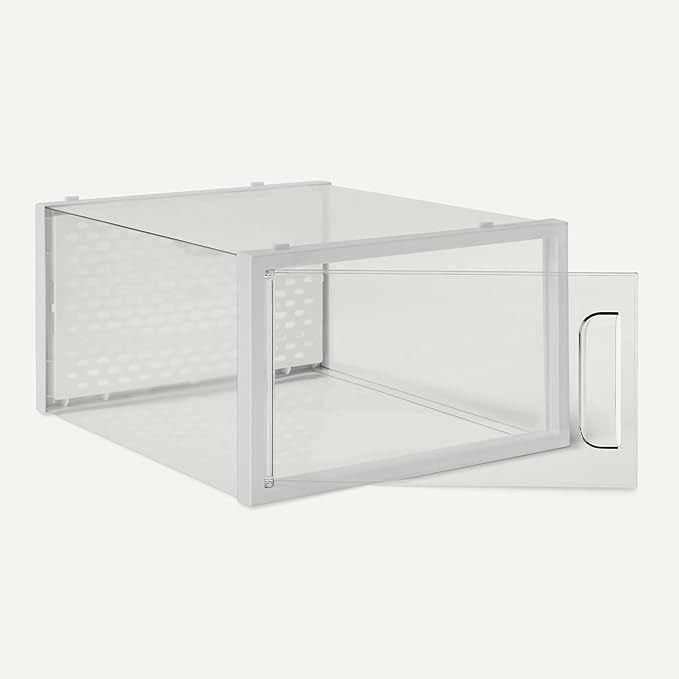Amazon Basics Stackable and Foldable Clear Shoe Storage Organizer Box, Medium, Pack of 12