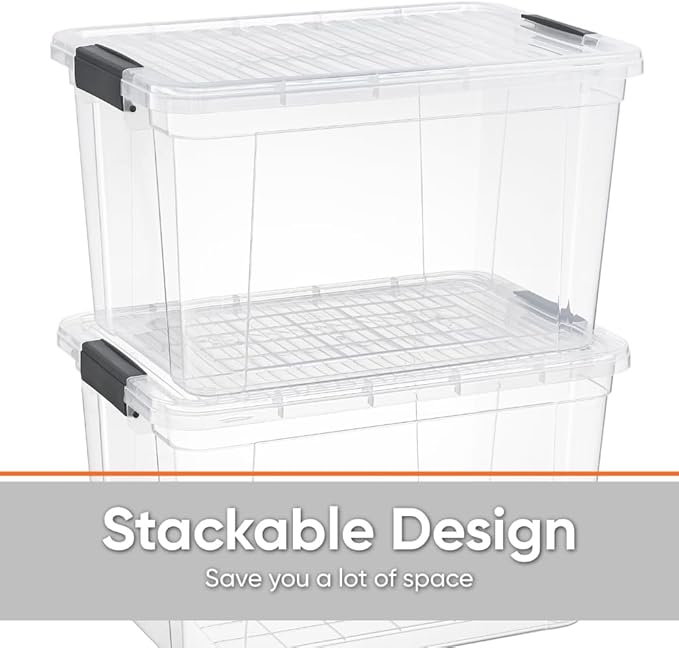 Superio Storage Bins with Lids, Clear Plastic Containers for Organizing, Stackable Totes, BPA Free, Odor Free, Organizer Boxes for Home, and Dorm (4 Pack, 14.7 Qt)