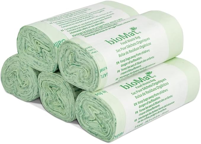 bioMat 2.6 Gallon Compostable Trash Bags with Handle Ties, 150 Count, Compost Bags for Garbage Bins, BPI ASTM D6400 and CMA Certified Trash Bags