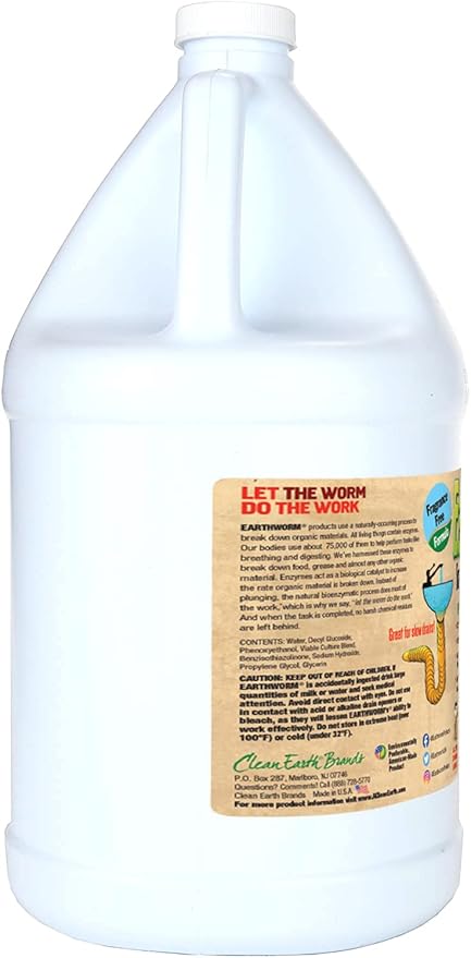 Earthworm Fragrance Free Drain Cleaner - Drain Opener - Natural Enzymes, Environmentally Responsible, Safer for Pets and Kids - 1 Gallon