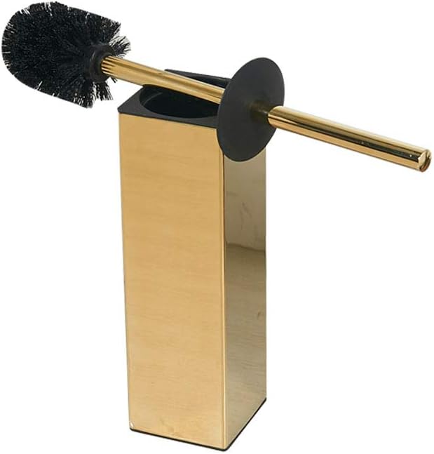BGL Freestanding Solid Stianless Steel 304 Toilet Bowl Brush and Holder for Bathroom Storage and Organization - Space Saving, Sturdy, Deep Cleaning, Covered Brush (Gold)