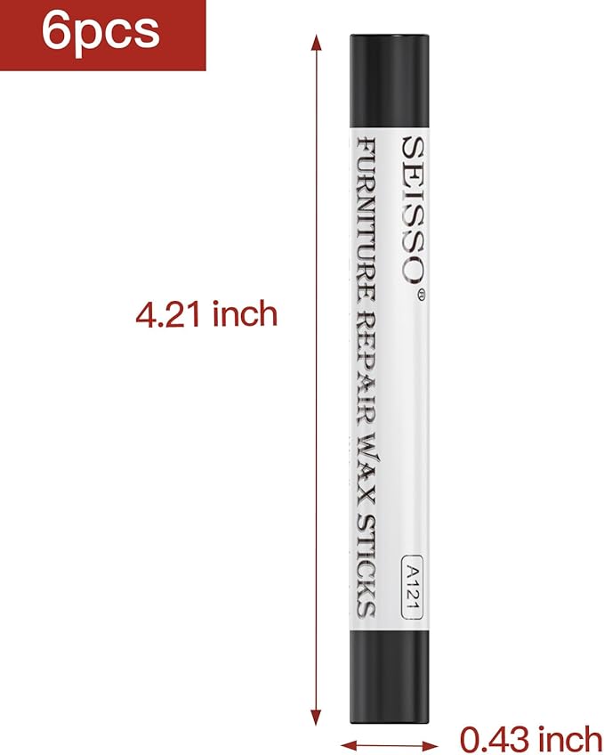 SEISSO Furniture Repair Crayon, 6 Pcs - Wood Filler Sticks, Scratch Repair Wax, Furniture Marking Repair - Scratch, Cracks, Hole, Table, Wood Floor, Guitar, Covering, Instrument Fill Sticks-Black