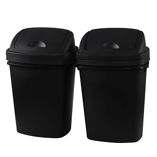 6 Gallon Plastic Garbage Cans with Swing Lid, 4-Pack Swing Lid Trash Bins, Black