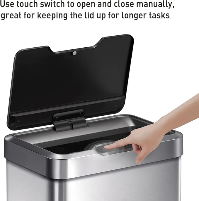 EKO Mirage-T 50 Liter / 13.2 Gallon Touchless Rectangular Motion Sensor Trash Can, Brushed Stainless Steel Finish