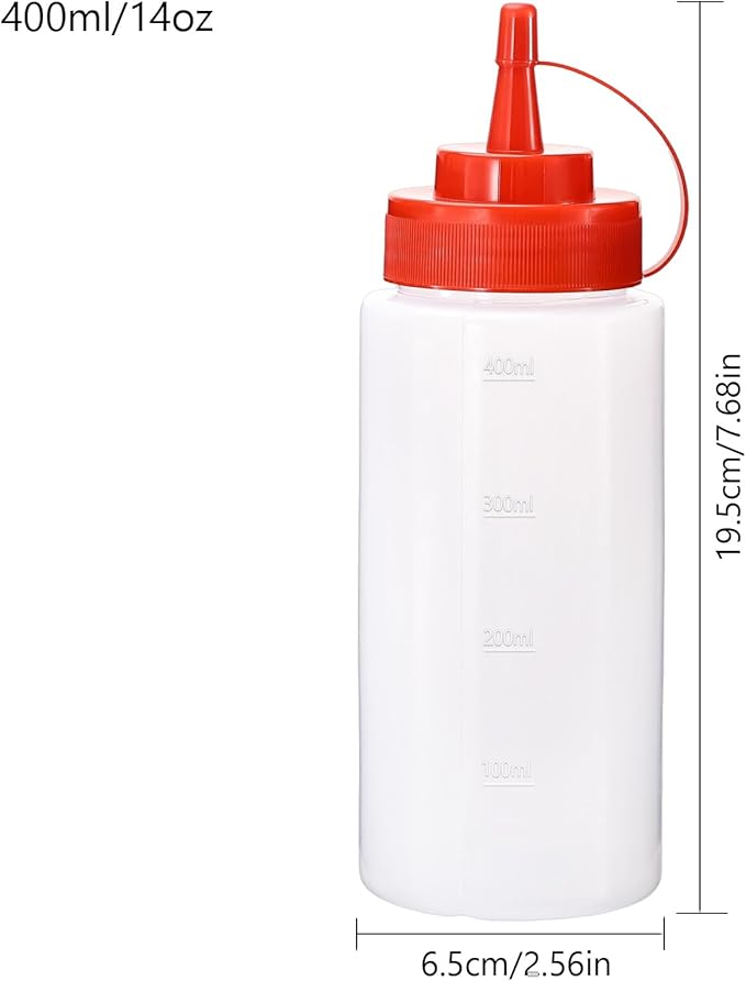 Condiment Squeeze Bottles Ketchup Dispenser, 6 Pack 16oz Squeeze Bottles for Liquids, Plastic Sauce Bottle with Cap Lid, Squirt Bottles for Sauces Liquids BBQ Dressing Pancake Art
