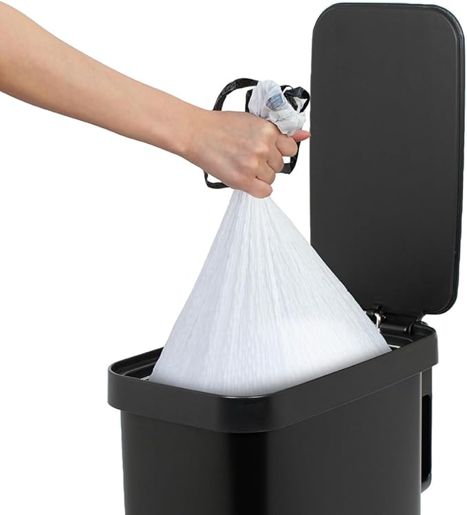 Glad Slim Trash Can with Clorox Odor Protection - Narrow Kitchen Garbage Bin with Soft Close Lid, Step On Foot Pedal and Waste Bag Roll Holder, Black, 45 Liter